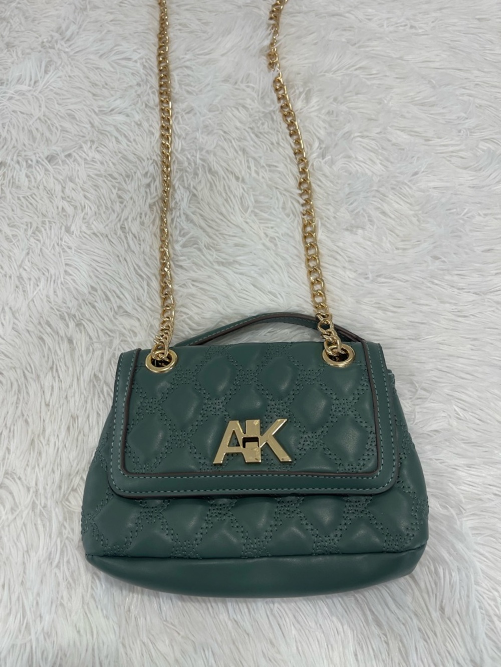 Anne Klein Quilted Dark Green Crossbody with Gold Chain - Picture 4 of 9